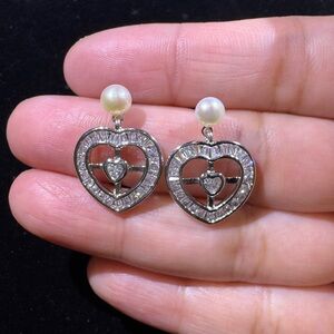 Heart Earrings — Freshwater Pearl & CZ — S925 Silver Post
